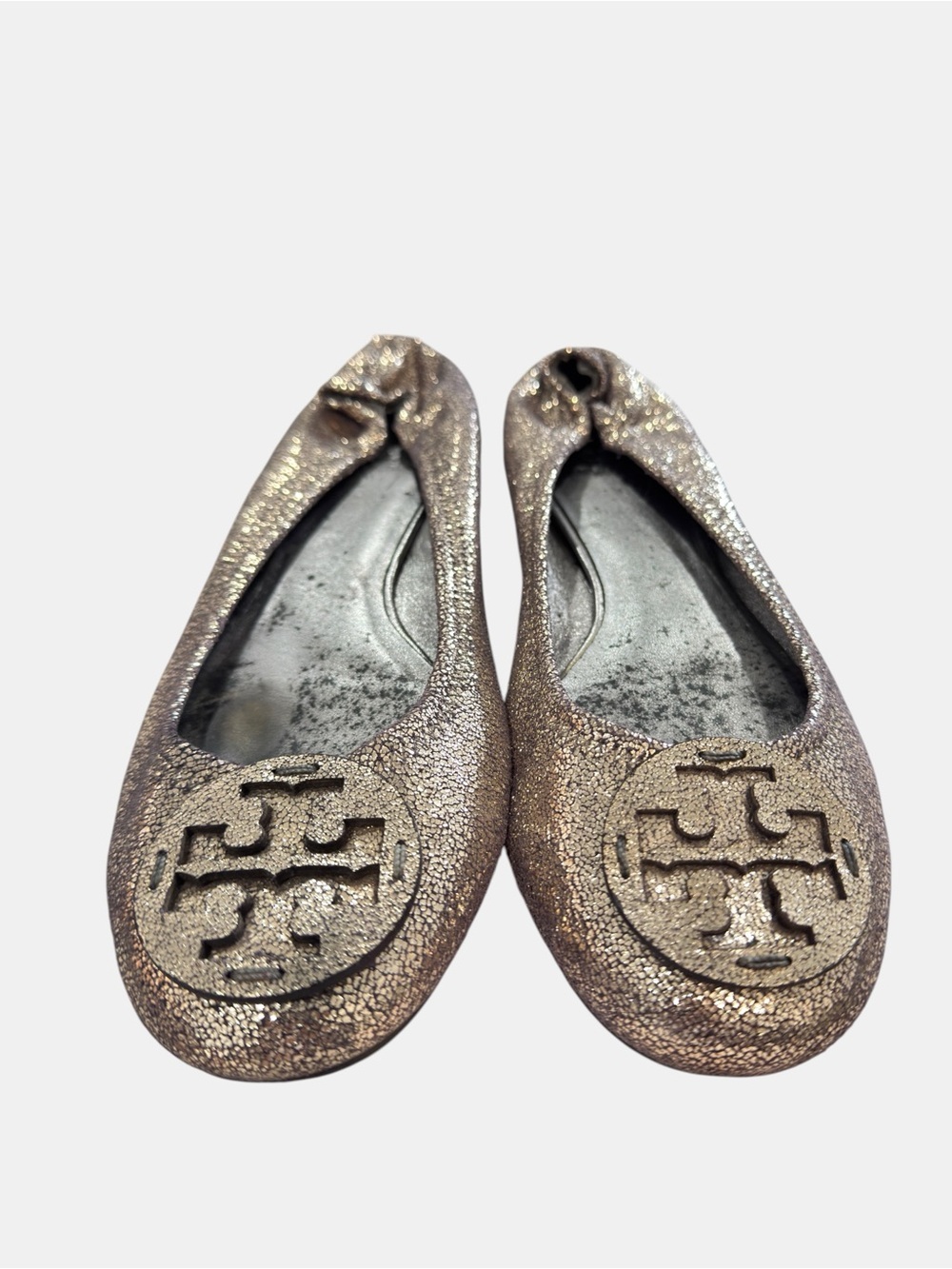 Tory Burch Metallic Distressed Pewter Flats Size 10M - Picture 3 of 9